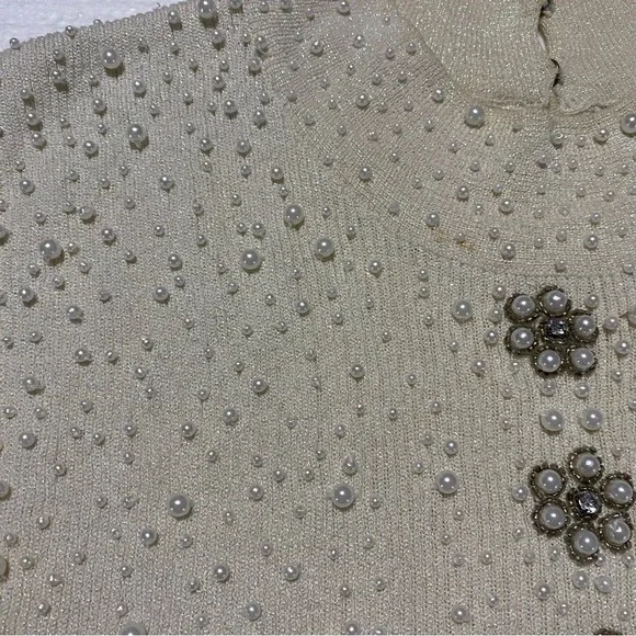 Graft Golden Ivory Metallic Pearled Beaded Silk Blend Womens Size Medium‎ Top - Picture 3 of 7